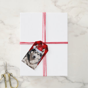 Funny Christmas Husky for Dog Lovers Buffalo Plaid Gift Tags