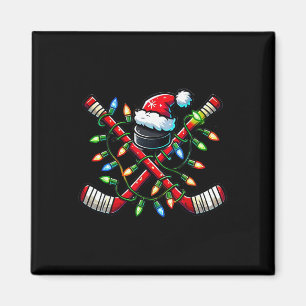 Funny Christmas Ice Hockey Sticks Santa Hat Lights Magnet