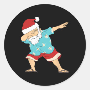 Funny Christmas In July Dabbing Santa Claus Hawaii Classic Round Sticker
