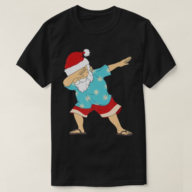 Funny Christmas In July Dabbing Santa Claus Hawaii T-Shirt (Design Front)