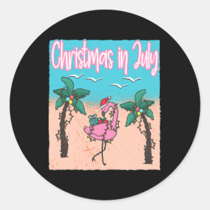 Funny Christmas In July Flamingo Beach Christmas I Classic Round Sticker