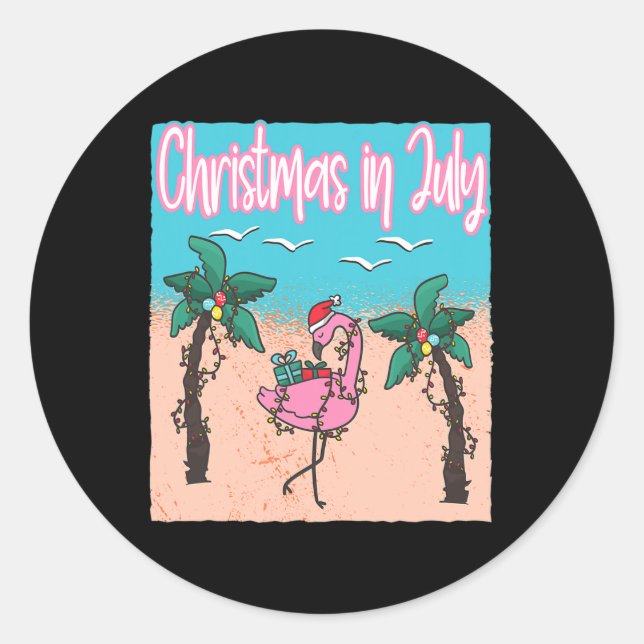 Funny Christmas In July Flamingo Beach Christmas I Classic Round Sticker (Front)