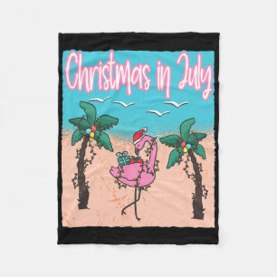Funny Christmas In July Flamingo Christmas In July Fleece Blanket