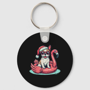 Funny Christmas In July Frenchie Dog Santa Flaming Key Ring