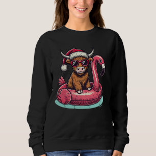 Funny Christmas in July Highland Cow Santa Flaming Sweatshirt