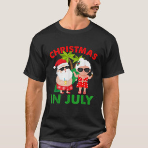 Funny Christmas In July Mr And Mrs Santa Claus Sum T-Shirt