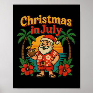 Funny Christmas In July Patriotic Summer Santa Bea Poster
