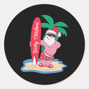 Funny Christmas In July Santa Claus Surfing On The Classic Round Sticker