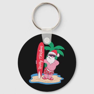 Funny Christmas In July Santa Claus Surfing On The Key Ring