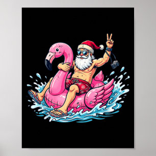 Funny christmas in july santa flamingo float xmas poster