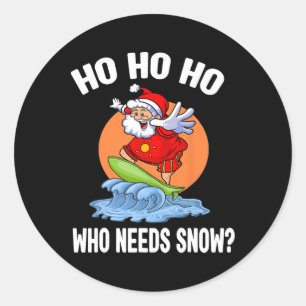 Funny Christmas In July Santa Surfing Summer Beach Classic Round Sticker