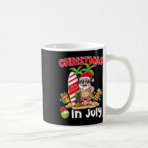 Funny Christmas In July Santa Surfing Summer Tiki Coffee Mug