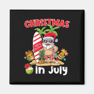 Funny Christmas In July Santa Surfing Summer Tiki Magnet