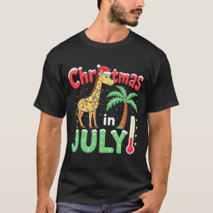 Funny Christmas in July Shirt Santa Giraffe Palm T