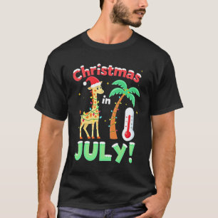 Funny Christmas in July Shirt Santa Giraffe Palm T