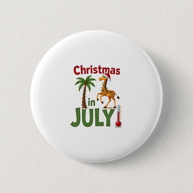 Funny Christmas in July Shirt Santa Giraffe Palm T 6 Cm Round Badge (Front)