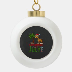Funny Christmas in July Shirt Santa Giraffe Palm T Ceramic Ball Christmas Ornament