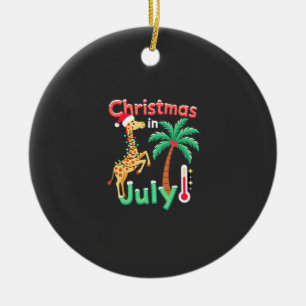 Funny Christmas in July Shirt Santa Giraffe Palm T Ceramic Ornament