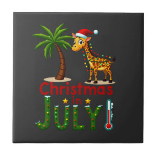 Funny Christmas in July Shirt Santa Giraffe Palm T Ceramic Tile