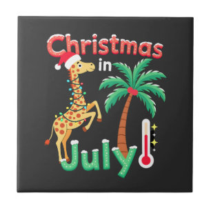 Funny Christmas in July Shirt Santa Giraffe Palm T Ceramic Tile