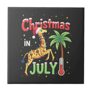 Funny Christmas in July Shirt Santa Giraffe Palm T Ceramic Tile