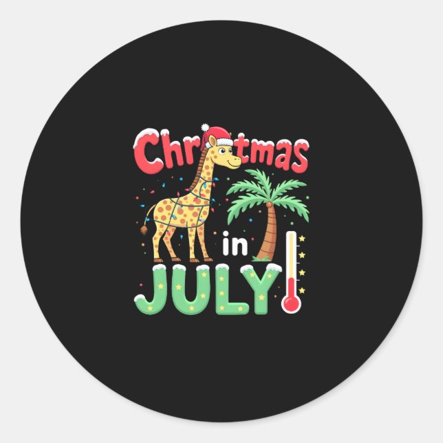 Funny Christmas in July Shirt Santa Giraffe Palm T Classic Round Sticker (Front)