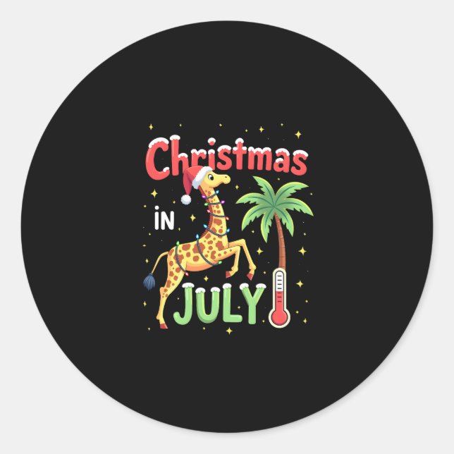 Funny Christmas in July Shirt Santa Giraffe Palm T Classic Round Sticker (Front)