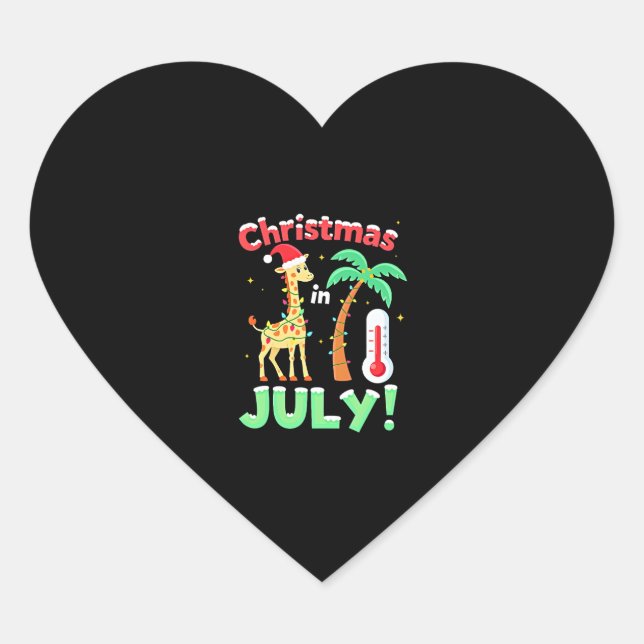 Funny Christmas in July Shirt Santa Giraffe Palm T Heart Sticker (Front)