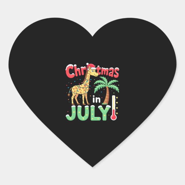 Funny Christmas in July Shirt Santa Giraffe Palm T Heart Sticker (Front)