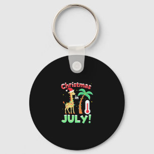 Funny Christmas in July Shirt Santa Giraffe Palm T Key Ring