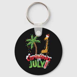 Funny Christmas In July Shirt Santa Giraffe Palm T Key Ring