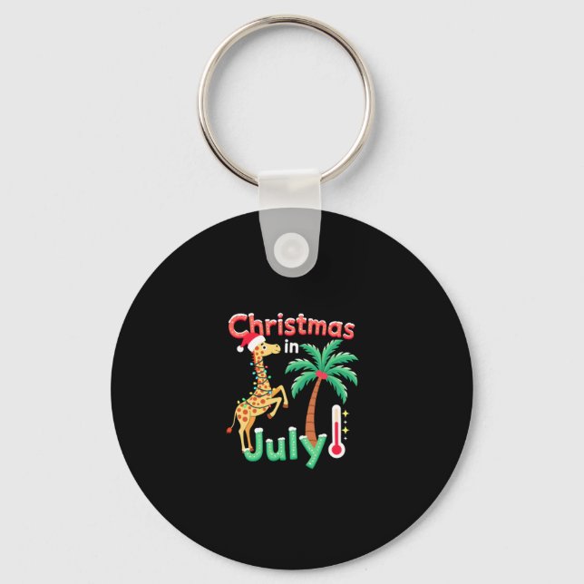 Funny Christmas in July Shirt Santa Giraffe Palm T Key Ring (Front)