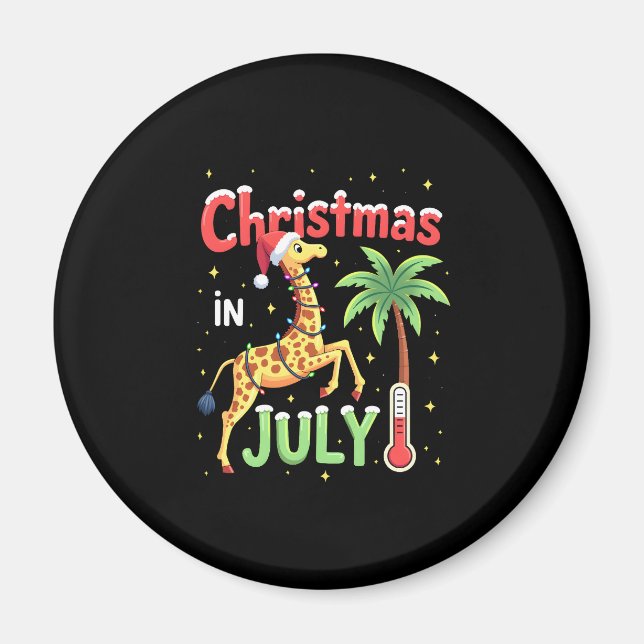 Funny Christmas in July Shirt Santa Giraffe Palm T Magnet (Front)