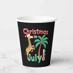 Funny Christmas in July Shirt Santa Giraffe Palm T Paper Cups