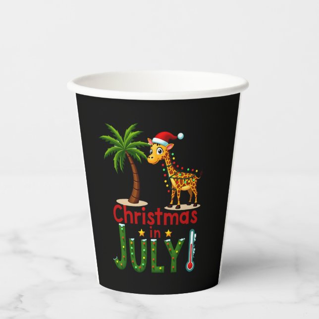 Funny Christmas in July Shirt Santa Giraffe Palm T Paper Cups (Front)
