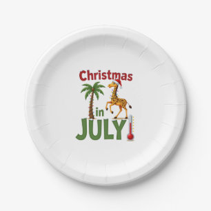 Funny Christmas in July Shirt Santa Giraffe Palm T Paper Plate