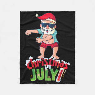 Funny Christmas In July Shirt Summer Dabbing Santa Fleece Blanket