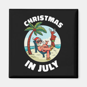 Funny Christmas In July Shirt Summer Santa On Beac Magnet