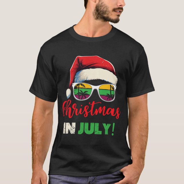 Funny Christmas in July Shirt Summer Santa Sunglas (Front)
