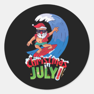 Funny Christmas In July Shirt Summer Santa Surfing Classic Round Sticker