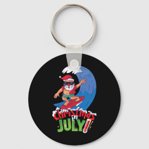 Funny Christmas In July Shirt Summer Santa Surfing Key Ring