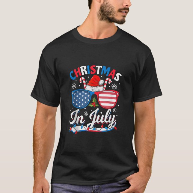 Funny Christmas In July Summer Beach Hawaii Santa  T-Shirt (Front)