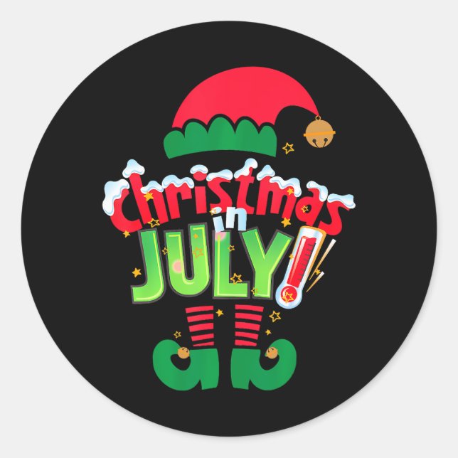 Funny Christmas in July Summer Elf Santa Xmas Classic Round Sticker (Front)