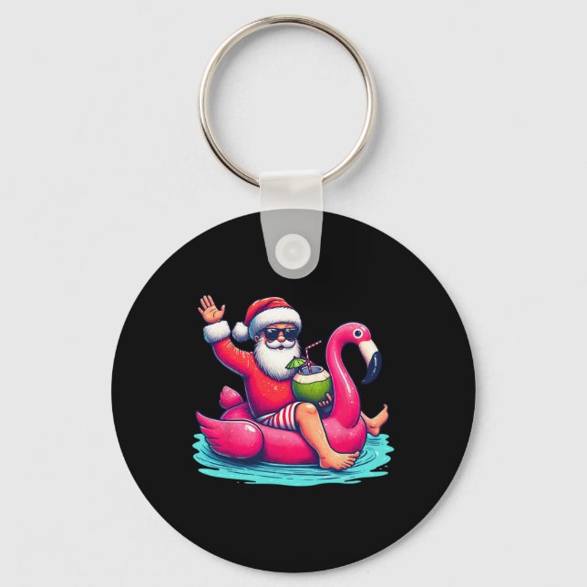 Funny Christmas In July Summer Flamingo Float Xmas Key Ring (Front)