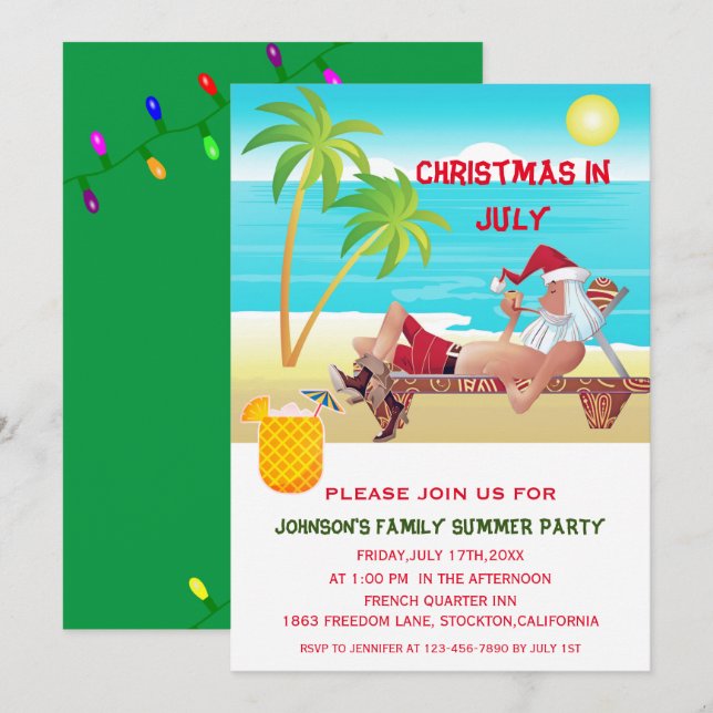 Funny Christmas In July Summer or Beach Party  Invitation (Front/Back)