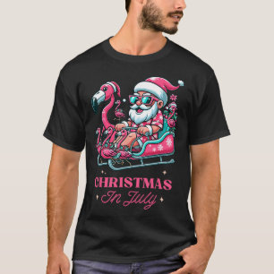 Funny Christmas In July Summer Santa Flamingo Slei T-Shirt