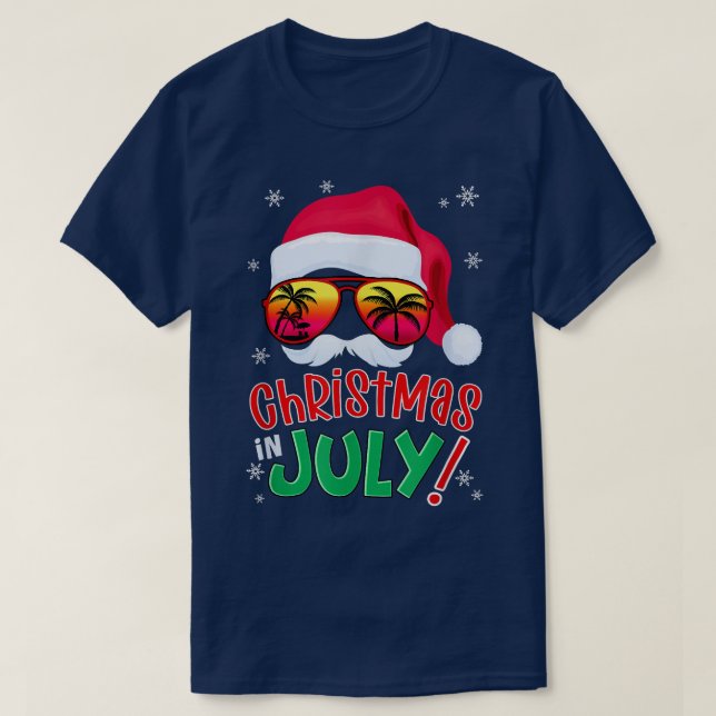 Funny Christmas In July Summer Santa Sunglasses Xm T-Shirt (Design Front)