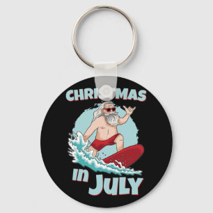 Funny Christmas In July Summer Santa Surfing Surfb Key Ring