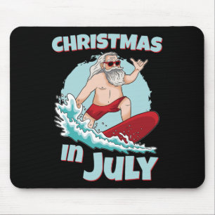 Funny Christmas In July Summer Santa Surfing Surfb Mouse Pad