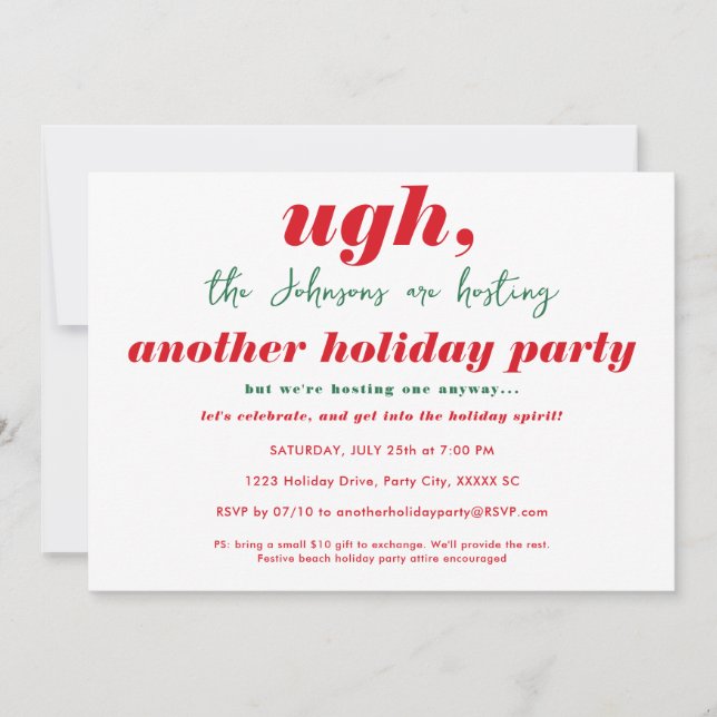 Funny Christmas In July Themed Holiday Party Invitation (Front)